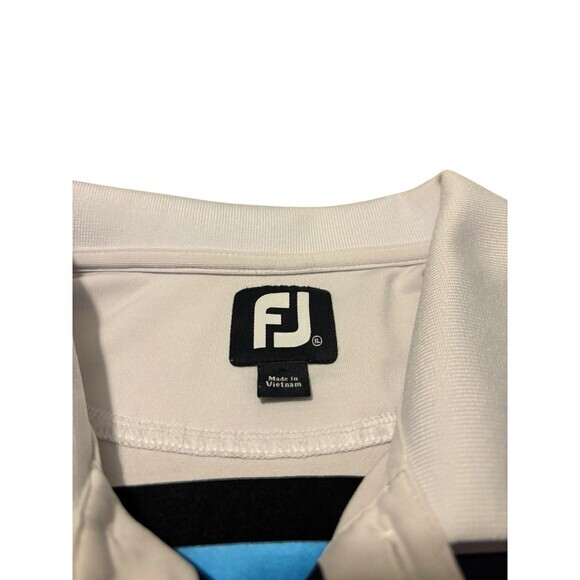 FootJoy FJ Polo Shirt XL White Blue Black Stripe Performance Golf‎ Mens - Picture 3 of 6